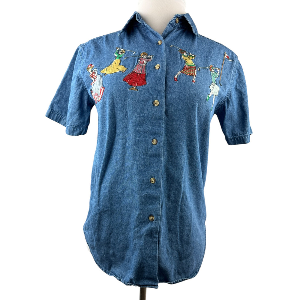 Vintage Golf Cambridge Dry Goods Country Store Denim Shirt Button Front Medium - Picture 15 of 15